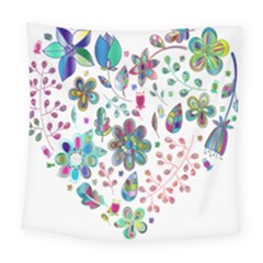 Prismatic Psychedelic Floral Heart Background Square Tapestry (large) by Mariart