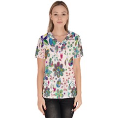 Prismatic Psychedelic Floral Heart Background Scrub Top