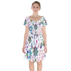 Prismatic Psychedelic Floral Heart Background Short Sleeve Bardot Dress by Mariart