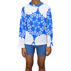 Snowflake Art Blue Cool Polka Dots Kids  Long Sleeve Swimwear