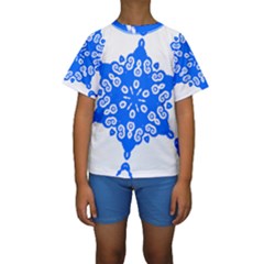 Snowflake Art Blue Cool Polka Dots Kids  Short Sleeve Swimwear