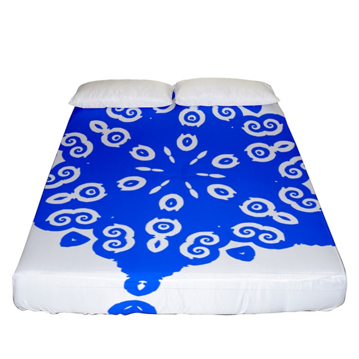 Snowflake Art Blue Cool Polka Dots Fitted Sheet (Queen Size)