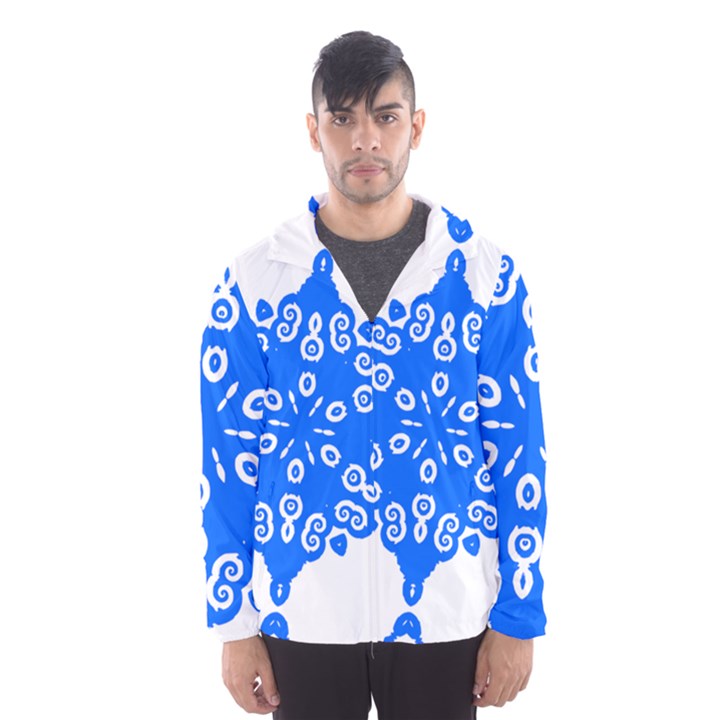 Snowflake Art Blue Cool Polka Dots Hooded Wind Breaker (Men)