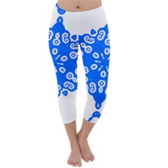 Snowflake Art Blue Cool Polka Dots Capri Winter Leggings 