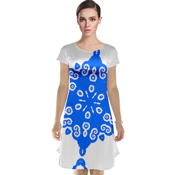 Snowflake Art Blue Cool Polka Dots Cap Sleeve Nightdress