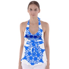 Snowflake Art Blue Cool Polka Dots Babydoll Tankini Top