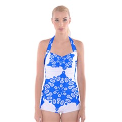 Snowflake Art Blue Cool Polka Dots Boyleg Halter Swimsuit  by Mariart