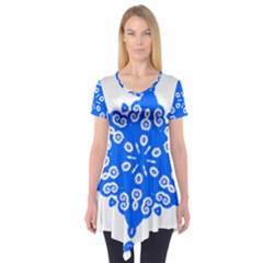 Snowflake Art Blue Cool Polka Dots Short Sleeve Tunic 