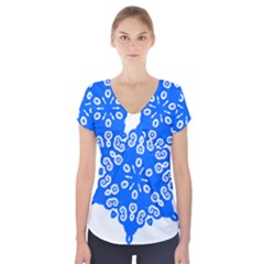 Snowflake Art Blue Cool Polka Dots Short Sleeve Front Detail Top by Mariart