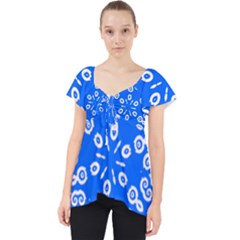 Snowflake Art Blue Cool Polka Dots Lace Front Dolly Top