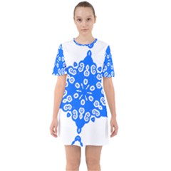 Snowflake Art Blue Cool Polka Dots Sixties Short Sleeve Mini Dress