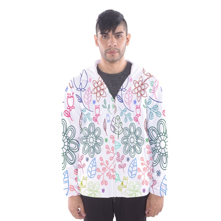 Prismatic Neon Floral Heart Love Valentine Flourish Rainbow Hooded Wind Breaker (Men)