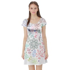 Prismatic Neon Floral Heart Love Valentine Flourish Rainbow Short Sleeve Skater Dress by Mariart