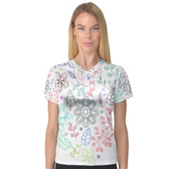 Prismatic Neon Floral Heart Love Valentine Flourish Rainbow V-neck Sport Mesh Tee