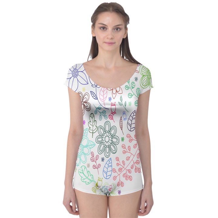 Prismatic Neon Floral Heart Love Valentine Flourish Rainbow Boyleg Leotard 