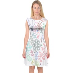 Prismatic Neon Floral Heart Love Valentine Flourish Rainbow Capsleeve Midi Dress