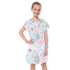 Prismatic Neon Floral Heart Love Valentine Flourish Rainbow Kids  Drop Waist Dress