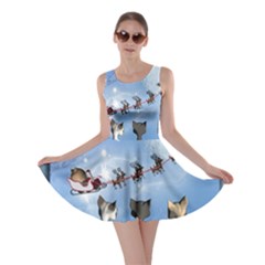 Christmas, Cute Cats Looking In The Sky To Santa Claus Skater Dress by FantasyWorld7