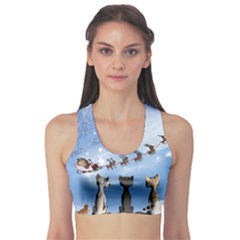 Christmas, Cute Cats Looking In The Sky To Santa Claus Sports Bra by FantasyWorld7