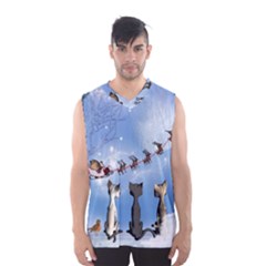 Christmas, Cute Cats Looking In The Sky To Santa Claus Men s Basketball Tank Top by FantasyWorld7