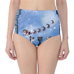 Christmas, Cute Cats Looking In The Sky To Santa Claus High-waist Bikini Bottoms by FantasyWorld7