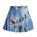 Christmas, Cute Cats Looking In The Sky To Santa Claus Mini Flare Skirt View1