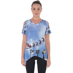 Christmas, Cute Cats Looking In The Sky To Santa Claus Cut Out Side Drop Tee by FantasyWorld7