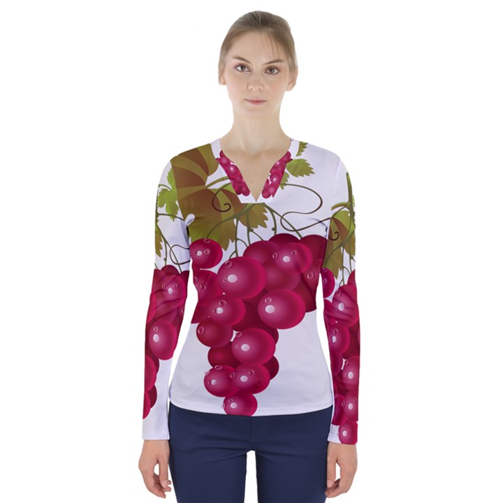 Red Fruit Grape V-Neck Long Sleeve Top