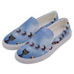 Christmas, Cute Cats Looking In The Sky To Santa Claus Men s Canvas Slip Ons by FantasyWorld7