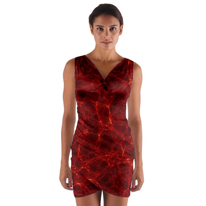 Simulation Red Water Waves Light Wrap Front Bodycon Dress