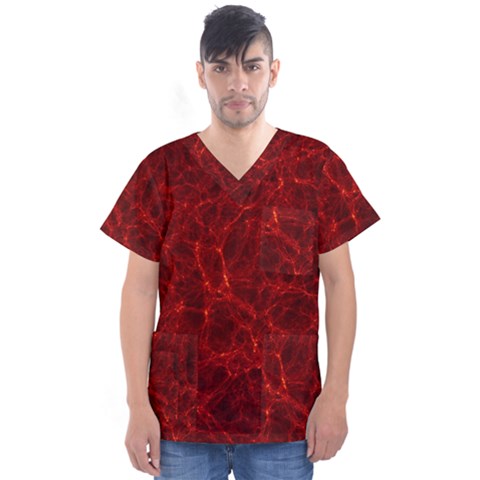 Simulation Red Water Waves Light Men s V-neck Scrub Top by Mariart