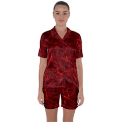 Simulation Red Water Waves Light Satin Short Sleeve Pyjamas Set by Mariart