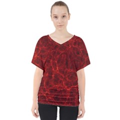 Simulation Red Water Waves Light V-neck Dolman Drape Top