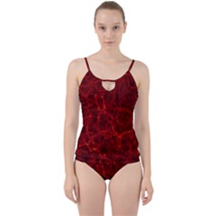 Simulation Red Water Waves Light Cut Out Top Tankini Set