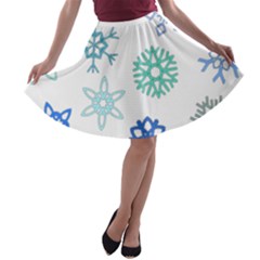 Snowflakes Blue Green Star A-line Skater Skirt by Mariart