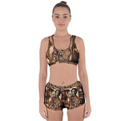 Steampunk, Steampunk Women With Clocks And Gears Racerback Boyleg Bikini Set