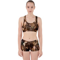 Steampunk, Steampunk Women With Clocks And Gears Work It Out Sports Bra Set