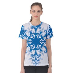 Snowflakes Blue Flower Women s Cotton Tee