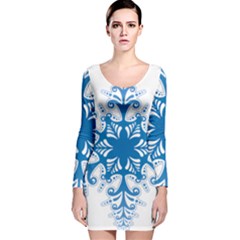 Snowflakes Blue Flower Long Sleeve Velvet Bodycon Dress by Mariart