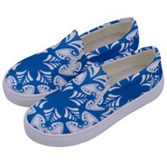 Snowflakes Blue Flower Kids  Canvas Slip Ons by Mariart