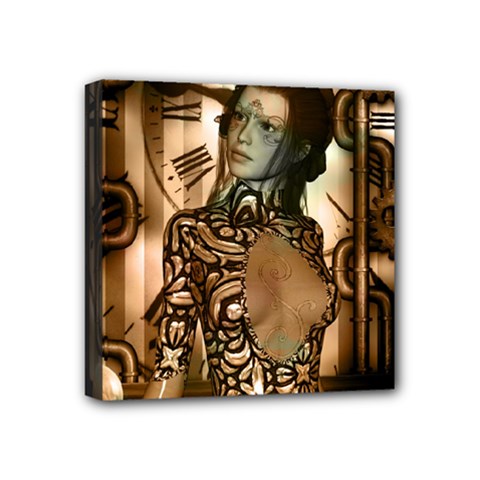 Steampunk, Steampunk Women With Clocks And Gears Mini Canvas 4  X 4  by FantasyWorld7