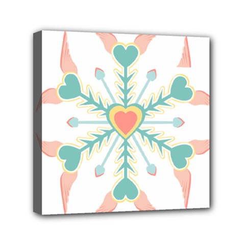 Snowflakes Heart Love Valentine Angle Pink Blue Sexy Mini Canvas 6  X 6  by Mariart