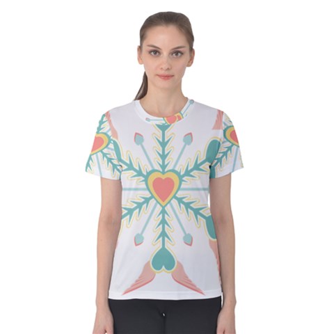 Snowflakes Heart Love Valentine Angle Pink Blue Sexy Women s Cotton Tee by Mariart