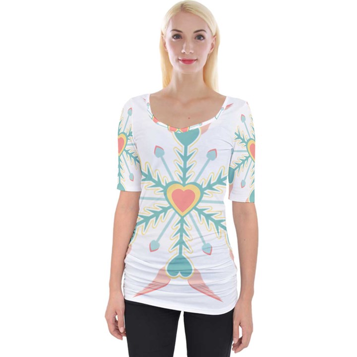 Snowflakes Heart Love Valentine Angle Pink Blue Sexy Wide Neckline Tee