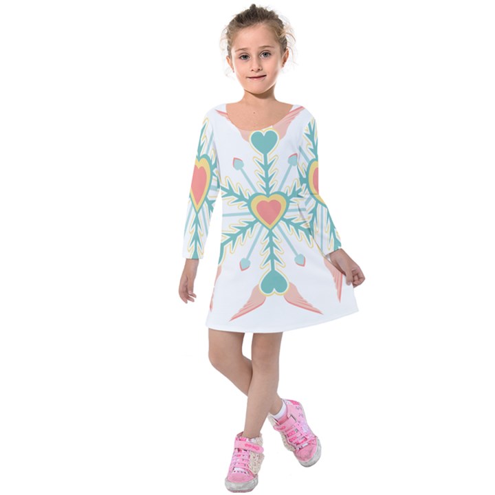 Snowflakes Heart Love Valentine Angle Pink Blue Sexy Kids  Long Sleeve Velvet Dress