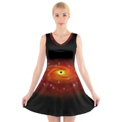 Space Galaxy Black Sun V-neck Sleeveless Skater Dress by Mariart