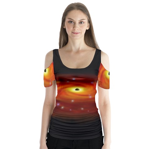 Space Galaxy Black Sun Butterfly Sleeve Cutout Tee  by Mariart