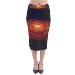 Space Galaxy Black Sun Velvet Midi Pencil Skirt