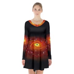 Space Galaxy Black Sun Long Sleeve Velvet V-neck Dress by Mariart