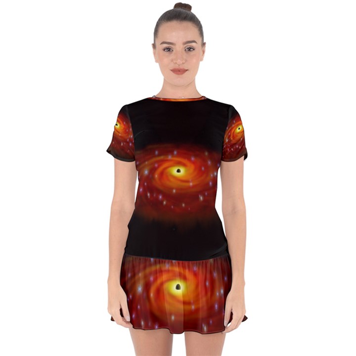 Space Galaxy Black Sun Drop Hem Mini Chiffon Dress